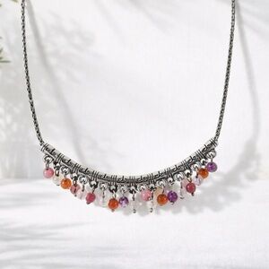 Brighton Pink Figaro Bead Necklace Silvertone Ornate Collar Jewelry